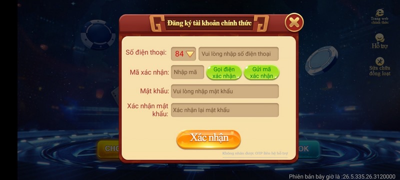 Các thông tin cần hoàn thành khi mở tài khoản CF68 live