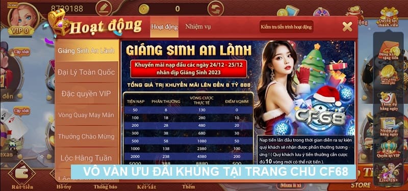 Vô vàn khuyến mãi khủng tại trang chủ CF68